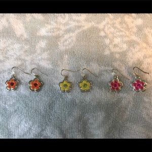 Pink, yellow and orange flower earrings.
